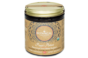 Peace Potion is a blend of medicinal herbs known as nervines, which nourish and support the nervous system. This elixir aids in countering anxiety and restlessness, promoting relaxation and a good night’s sleep. Key ingredients include lavender, lemon balm, mucuna bean, and passionflower, offering various benefits such as anxiety relief and dopamine support. Additionally, rose, vanilla, and red rooibos enhance the flavor profile while providing soothing properties.
